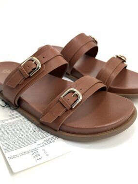 The Drop Avona Two Strap Slide Sandals Women’s 6 Cognac Brown Minimal New